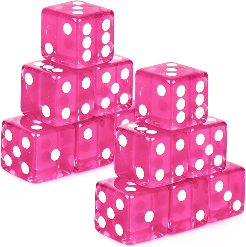 Abilat 12 Pieces 19mm Casino Dice Set Translucent 6 Sided Game Dices Square Corner Acrylic Dice for Casino Vegas Theme Birthday Party Supplies Table Games Board Games (Rose Red) - Image 1